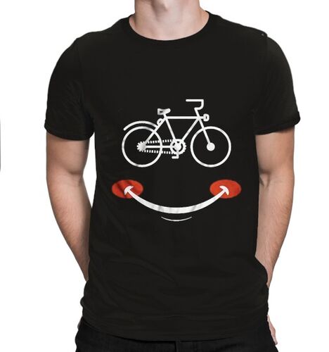 BikeStyle - BikeStyle Tshirt Özel Tasarım Gülen Yüz -Siyah