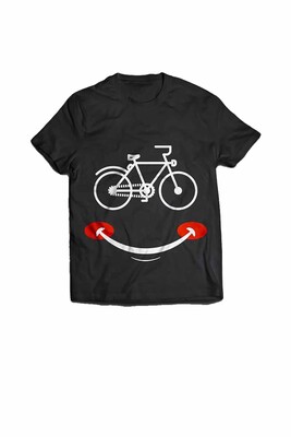 BikeStyle Tshirt Özel Tasarım Gülen Yüz -Small -Siyah - Thumbnail