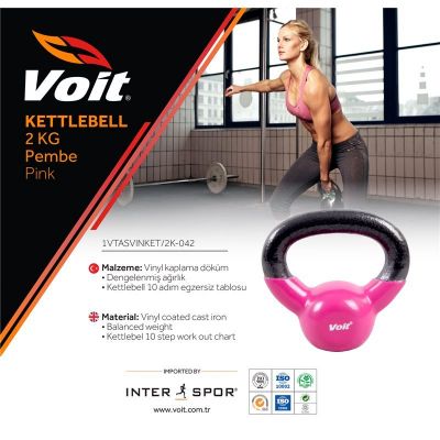 Voit - Voit Vinyl Kettlebell 2 Kg Pembe